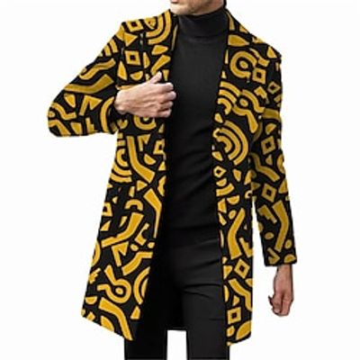 Geometry Business Men's Coat Work Wear to work Going out Fall  Winter Flat collar Long Sleeve White Yellow Burgundy M L XL Polyester Weaving Jacket Lightinthebox