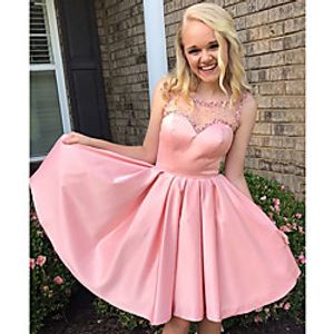 A-Line Minimalist Elegant Party Wear Cocktail Party Dress Jewel Neck Sleeveless Short  Mini Satin with Beading 2021 Lightinthebox