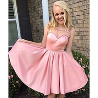 A-Line Minimalist Elegant Party Wear Cocktail Party Dress Jewel Neck Sleeveless Short  Mini Satin with Beading 2021 Lightinthebox - thumbnail