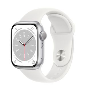 Apple Watch Series 8 (GPS + Cellular), 41mm, Silver Aluminium Case with White Sport Band