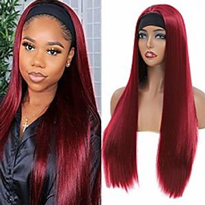 red burgundy headband wig long straight headband wigs for black women 26 inch synthetic heat resistant red colored wigs for daily use party wedding costume Lightinthebox