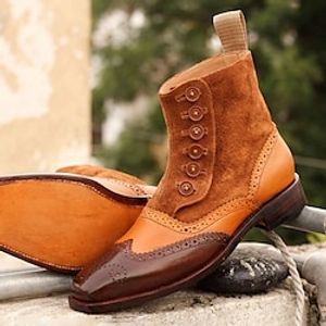 Men's Boots Button Boots Retro Formal Shoes Brogue Walking British Daily PU Warm Comfortable Wear Resistance Booties / Ankle Boots Zipper Brown Fall Winter miniinthebox