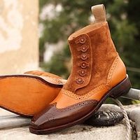 Men's Boots Button Boots Retro Formal Shoes Brogue Walking British Daily PU Warm Comfortable Wear Resistance Booties / Ankle Boots Zipper Brown Fall Winter miniinthebox - thumbnail