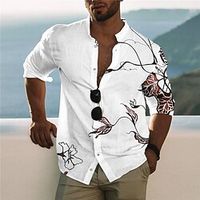 Men's Shirt Graphic Shirt Floral Stand Collar White 3D Print Outdoor Street Long Sleeve Button-Down Print Clothing Apparel Fashion Designer Casual Breathable / Summer / Spring / Summer miniinthebox - thumbnail