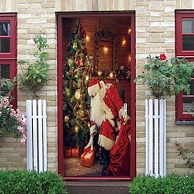 1 PC Christmas 3D Sticker Waterproof Door Sticker Wall Sticker Self-Adhesive Wallpaper PVC Sticker Removable Wall Sticker for Home Office Christmas Decoration Pattern 30.3 inches 78.7 inches tall miniinthebox