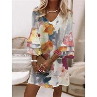 Women's Casual Dress Ruffle Print V Neck Mini Dress Stylish Daily Vacation 3/4 Length Sleeve Summer Lightinthebox