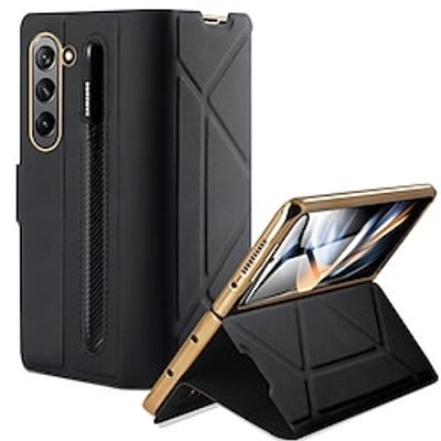 Phone Case For Samsung Galaxy Z Fold 5 Z Fold 4 Z Fold 3 Z Fold 2 Back Cover with Stand Holder with Screen Protector Magnetic Retro TPU PU Leather miniinthebox