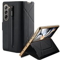 Phone Case For Samsung Galaxy Z Fold 5 Z Fold 4 Z Fold 3 Z Fold 2 Back Cover with Stand Holder with Screen Protector Magnetic Retro TPU PU Leather miniinthebox - thumbnail