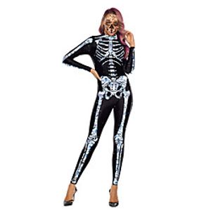 Women's Onesies Jumpsuits Home Party Halloween Street Print Skull Polyster Funny Soft Fall Winter Long Sleeve Long Pant Zipper Lightinthebox