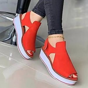 Women's Sandals Platform Sandals Wedge Heel Synthetics Solid Colored Red Black Pink miniinthebox