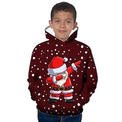 Kids Boys Ugly Christmas Hoodie Pullover Graphic Santa Claus Long Sleeve Pocket Children Top Outdoor Hoodie Active Cute Red Winter 7-13 Years Lightinthebox