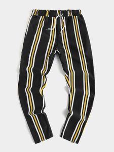 KOYYE Men Striped Elastic Waist Casual Pants