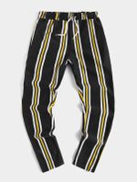 KOYYE Men Striped Elastic Waist Casual Pants - thumbnail