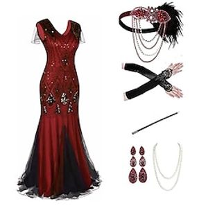 The Great Gatsby Plus Size Roaring 20s 1920s Cocktail Dress Vintage Dress Flapper Dress Outfits Prom Dress Women's Tassel Fringe Costume Vintage Cosplay Performance Party Cocktail Party 1 Necklace miniinthebox