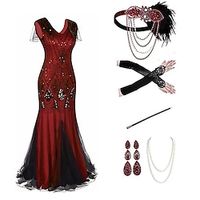 The Great Gatsby Plus Size Roaring 20s 1920s Cocktail Dress Vintage Dress Flapper Dress Outfits Prom Dress Women's Tassel Fringe Costume Vintage Cosplay Performance Party Cocktail Party 1 Necklace miniinthebox - thumbnail