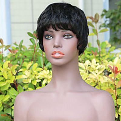 Human Hair Wig Short Straight Pixie Cut Natural Black Party Women Easy dressing Capless Brazilian Hair Women's Natural Black #1B 8 inch Party  Evening Daily Daily Wear Lightinthebox