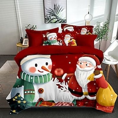 Christmas Xmas Santa Claus Bedding Set Duvet Cover Set, 3 Pieces Comforter Cover With Zipper Closure Soft Microfiber Festival Bedding Gifts Christmas Decoration For Home Lightinthebox