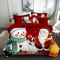 Christmas Xmas Santa Claus Bedding Set Duvet Cover Set, 3 Pieces Comforter Cover With Zipper Closure Soft Microfiber Festival Bedding Gifts Christmas Decoration For Home Lightinthebox - thumbnail