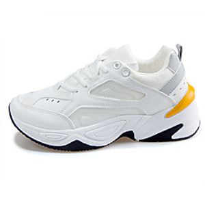Women's Trainers Athletic Shoes Dad Shoes Flat Heel Round Toe Sporty Casual Dad Shoes Athletic Outdoor Running Shoes Walking Shoes PU Lace-up Color Block White Gray miniinthebox