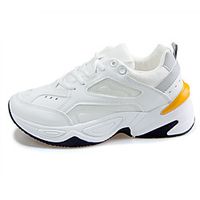 Women's Trainers Athletic Shoes Dad Shoes Flat Heel Round Toe Sporty Casual Dad Shoes Athletic Outdoor Running Shoes Walking Shoes PU Lace-up Color Block White Gray miniinthebox - thumbnail