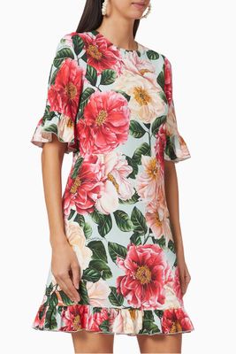 Camellia-Print Cady Tunic Dress Camellia-Print Cady Tunic Dress