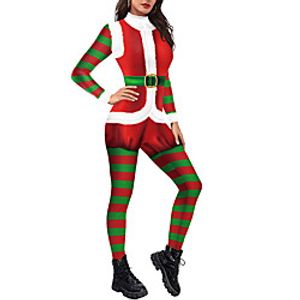 Women's Onesies Jumpsuits Home Christmas Party Print Elk Polyster Funny Soft Fall Winter Stand Collar Long Sleeve Long Pant Zipper Lightinthebox