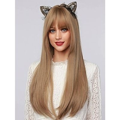 Women's wig Length 26 inches brown gold Air bangs long straight hair natural supple beautiful attractive synthetic wig (no photo accessory included miniinthebox Women's wig Length 26 inches brown gold Air bangs long straight hair natural supple beautiful attractive synthetic wig (no photo accessory included miniinthebox