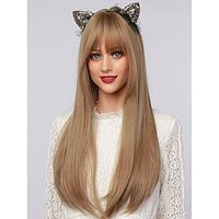 Women's wig Length 26 inches brown gold Air bangs long straight hair natural supple beautiful attractive synthetic wig (no photo accessory included Lightinthebox - thumbnail
