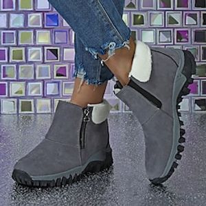 Women's Boots Snow Boots Plus Size Daily Fleece Lined Booties Ankle Boots Flat Heel Round Toe Plush Casual Comfort Faux Suede Zipper Brown Gray miniinthebox