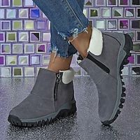 Women's Boots Snow Boots Plus Size Daily Fleece Lined Booties Ankle Boots Flat Heel Round Toe Plush Casual Comfort Faux Suede Zipper Brown Gray miniinthebox