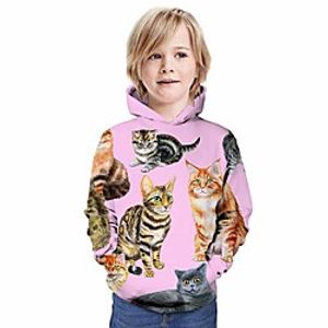 Kids Boys' Hoodie  Sweatshirt Long Sleeve Cat 3D Print Animal Unisex Blushing Pink Children Tops Summer Active Daily Wear Regular Fit 3-13 Years Lightinthebox