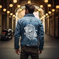 Letter Poker Skulls Casual Men's Coat Denim Jacket Sports  Outdoor Going out Weekend Fall  Winter Turndown Long Sleeve Black Blue M L XL Denim Jacket Lightinthebox - thumbnail