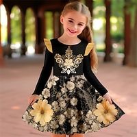 Girls' 3D Floral Ruffle Dress Long Sleeve 3D Print Spring Fall Sports  Outdoor Daily Holiday Cute Casual Beautiful Kids 3-12 Years Casual Dress A Line Dress Above Knee Polyester Regular Fit Lightinthebox - thumbnail