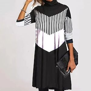 Women's Sheath Dress Midi Dress Black 3/4 Length Sleeve Geometric Ruched Winter Fall Autumn Turtleneck Casual 2023 S M L XL XXL 3XL miniinthebox
