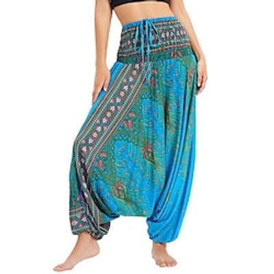 Women's Joggers Pants Trousers Harem Pants Green Blue Light Green High Waist Boho Hip-Hop Hippie Casual Weekend High Cut Print Micro-elastic Full Length Comfort Feather One-Size  Loose Fit Lightinthebox