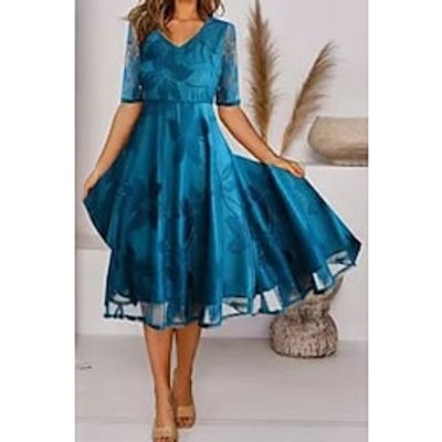 Women's A Line Dress Midi Dress Blue Half Sleeve Floral Print Summer V Neck Elegant Modern 2022 S M L XL 2XL 3XL Lightinthebox