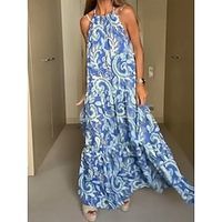 Women's Long Dress Maxi Dress Casual Dress Summer Dress Boho Dress Floral Tribal Fashion Bohemian Outdoor Daily Holiday Backless Print Sleeveless Halter Dress Loose Fit Blue Summer Spring S M L XL XXL Lightinthebox - thumbnail