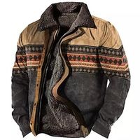 Men's Coat Fleece Lining With Pockets Daily Wear Vacation Going out Zipper Turndown Casual Daily Outdoor Comfort Jacket Outerwear Geometry Zipper Fleece Print Green Blue Yellow Lightinthebox - thumbnail