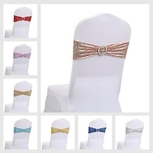 Wedding Chair Decorations Stretch White Chair Bows and Sashes Gold Wedding Chair Decor for Party Ceremony Reception Banquet Spandex Chair Covers miniinthebox