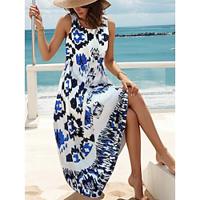 Women's Black Dress Floral Print Crew Neck Long Dress Maxi Dress Hawaiian Vacation Short Sleeve Summer Lightinthebox