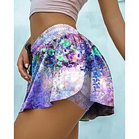 Women's Fashion Casual  Sporty Comfort Loose Fitness Weekend Active Biker Shorts Pants Flower  Floral Colorful Short 2 in 1 Ruffle Print Purple Lightinthebox - thumbnail