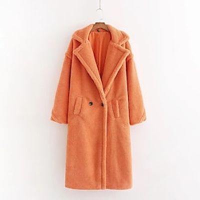 Women's Sherpa jacket Fleece Jacket Teddy Coat Warm Breathable Outdoor Daily Wear Vacation Going out Pocket Buttoned Front Hoodie Casual Lady Comfortable Solid Color Regular Fit Outerwear Long Sleeve Lightinthebox