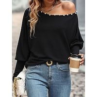 Shirt Blouse Women's Black Solid Color Beaded One Shoulder Street Daily Fashion One Shoulder Regular Fit S Lightinthebox - thumbnail