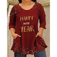 Women's New Year Plus Size Curve Casual Dress Winter Dress T Shirt Dress Tee Dress Letter Mini Dress Long Sleeve Print Pocket Crew Neck Fashion Outdoor Black Wine Fall Winter L XL 2XL 3XL 4XL Lightinthebox - thumbnail