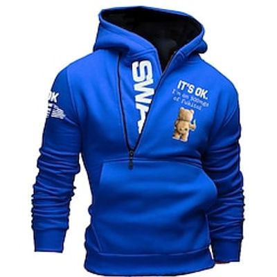 Letter Bear Men's Fashion Hoodie Vacation Going out Streetwear Black Red Hooded Print Spring   Fall Designer Hoodie Sweatshirt Lightinthebox
