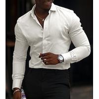 Men's Dress Shirt Regular Fit Long Sleeve Lapel Solid Color Cotton Blend Black White Pink 2023 Lightinthebox