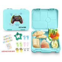 Eazy Kids 6 Compartment Bento Lunch Box With Sandwich Cutter Set - PlayStation Green