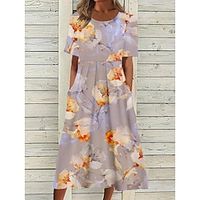 Women's Casual Dress Floral Dress Summer Dress Floral Pocket Print Crew Neck Midi Dress Active Fashion Outdoor Daily Short Sleeve Regular Fit White Purple Orange Summer Spring S M L XL XXL Lightinthebox - thumbnail