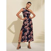 Satin Floral Shirred Midi Dress