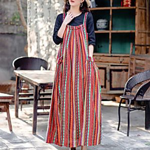 women's cotton and linen spring and autumn sling dress 2021 new loose large size ethnic style printing long large swing skirt miniinthebox